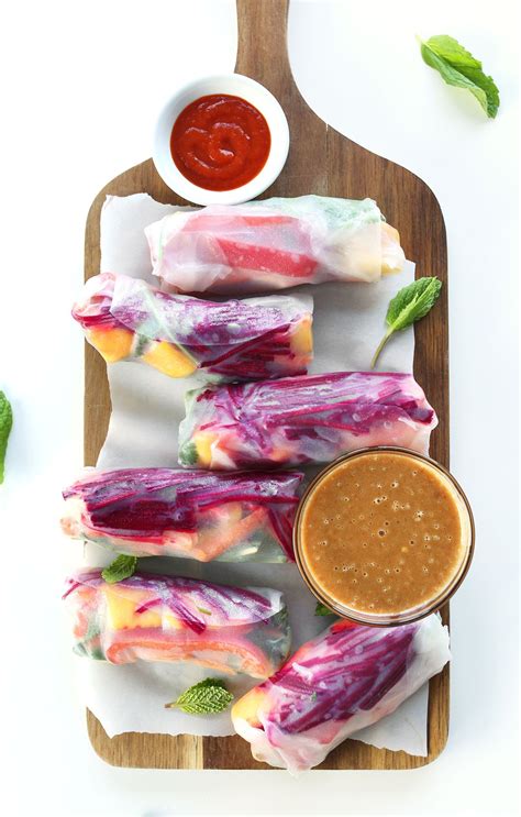 Rainbow Spring Rolls With Ginger Peanut Sauce Recipe Vegetarian