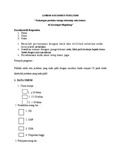 Contoh Kuesioner Penelitian Kuantitatif Contoh Resource