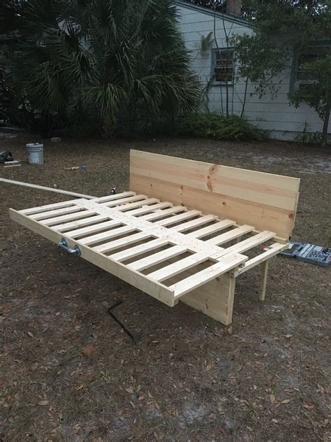 DIY Pine Wood Slat Bed In Sleep Position Camping Diy Truck Camping