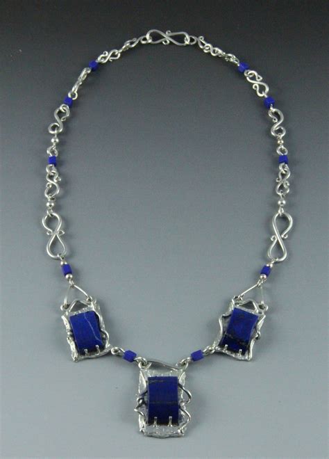 Necklace Sterling Silver And Lapis Lazuli Hand Constructed And Lost