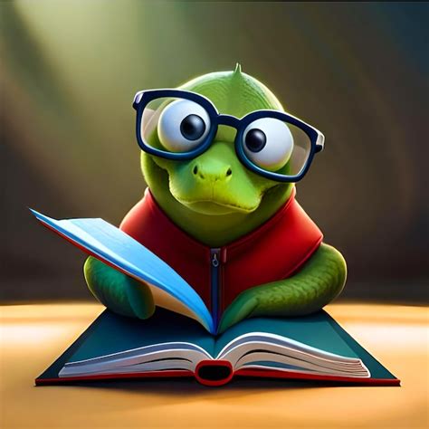 Premium Ai Image Cute Single Snake In Glasses Reading Book 3d