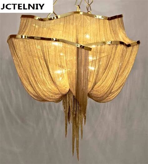 New Luxury Large Chain Tassel Pendant Lamp Led Goldr Customizable Aluminum 90cm 110cm In