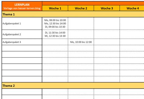 40 Lernplan Vorlage Excel Info Muster Vorlagen