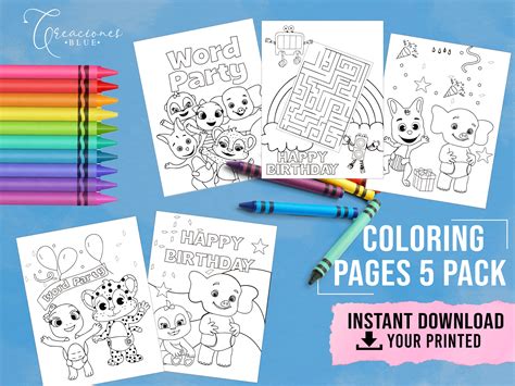 Word Party Coloring Packs Word Party Birthday Party DIGITAL - Etsy