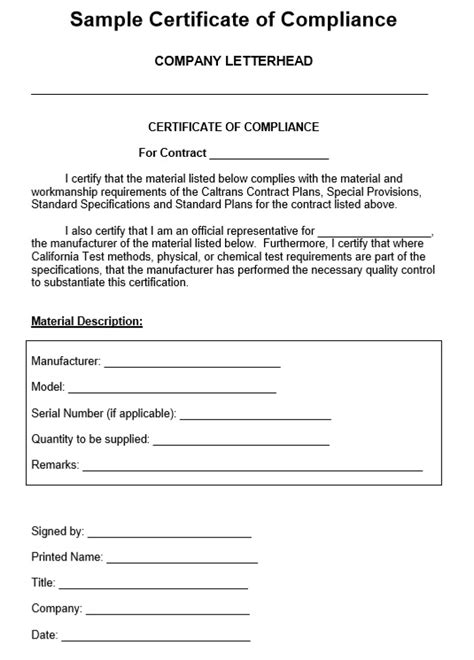 Certificate Of Compliance