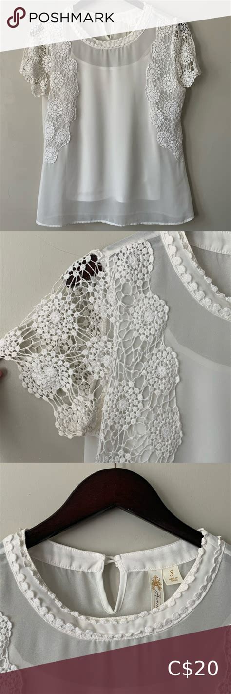 White Chiffon Top With Crochet Trim White Chiffon Tops Womens Lace