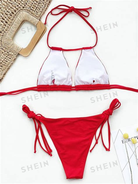 SHEIN Swim Basics Conjunto de bikini unicolor Sujetador triángulo