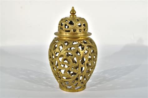 Brass Filigree Decorative Urn Gem