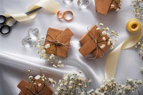 Coffret Cadeau De Mariage Enveloppé De Papier Avec Des Fleurs De