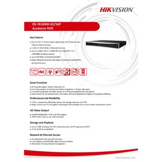 Hikvision Ds Nxi K P Ch Poe U K Series Acusense K Nvr Ds