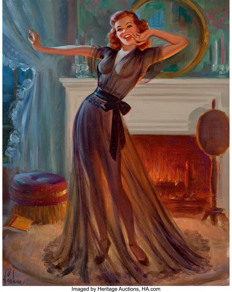 Art Frahm American 1906 1981 Pin Up In Front Of Fireplace Oil Lot 78259 Heritage Auctions