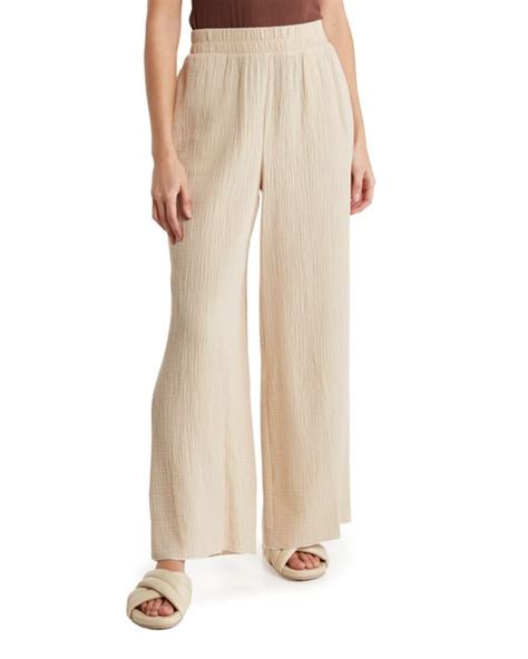 Three Dots Double Gauze Pants In Natural Lyst