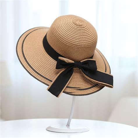 Sombreros De Paja Con Lazo Grande Para Mujer Gorros De Playa Plegables