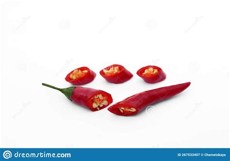 Cut Red Hot Chili Peppers On White Background Stock Image Image Of Ripe Appetizing