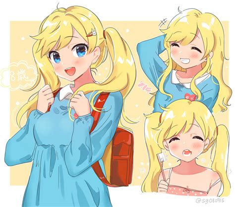 Safebooru 1girl D Alternate Costume Backpack Bag Bangs Bare Shoulders Blonde Hair Blue Dress