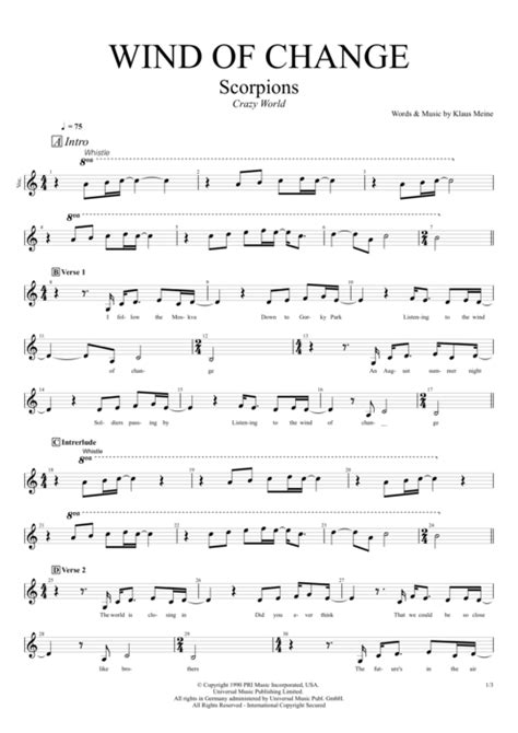 Wind Of Change Tab By Scorpions Guitar Pro Full Score Mysongbook