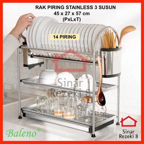 Jual Rak Piring 3 Susun STAINLESS Tempat Tiris Air Dapur Sendok A83