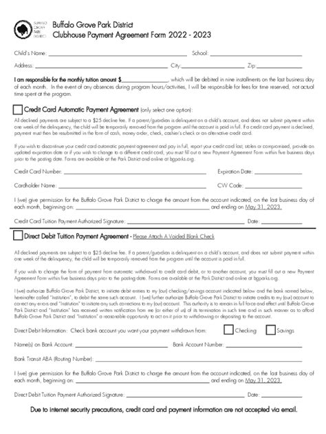 Fillable Online Buffalo Grove Park District Clubhouse Payment Agreement