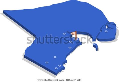 3d Isometric View Map Kuwait Blue Stock Vector Royalty Free