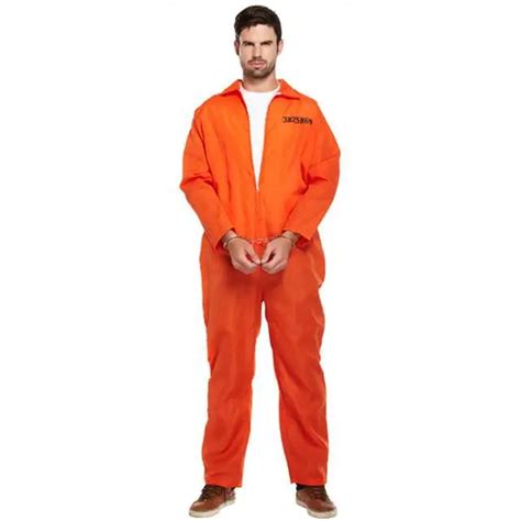 Free Shipping Mens Prisoner Costume Orange Convict Boiler Suit Cops And