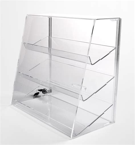 Acrylic Display Case With 3 Slanted Shelves Locking Display Case Slant Front Security Case