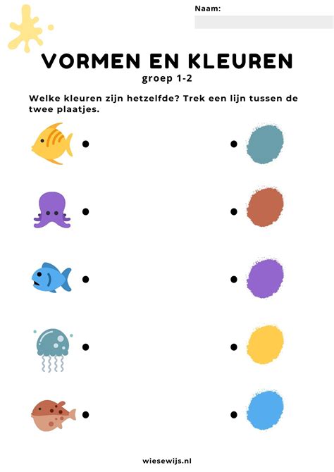 Werkblad Kleuren Groep Kleur Matchen Thema Onderwater Wiesewijs