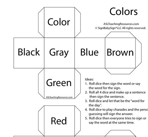 Games For Sign Language Colors Dice Asl Teaching Resources