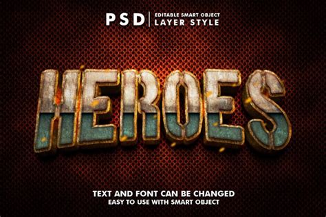 Effet De Texte Réaliste 3d Heroes Avec Psd Premium De Style Fer PSD