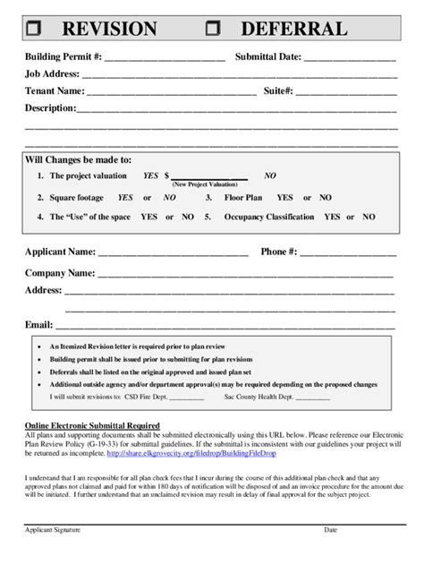 Fillable Online DEFERRED SUBMITTALS AND PLAN REVISIONS FORM Fax Email