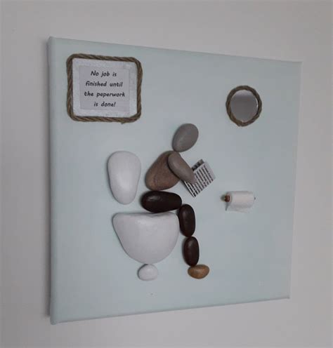 Pebble Art Picture On Canvas Man On Toilet Bathroom Decor T In