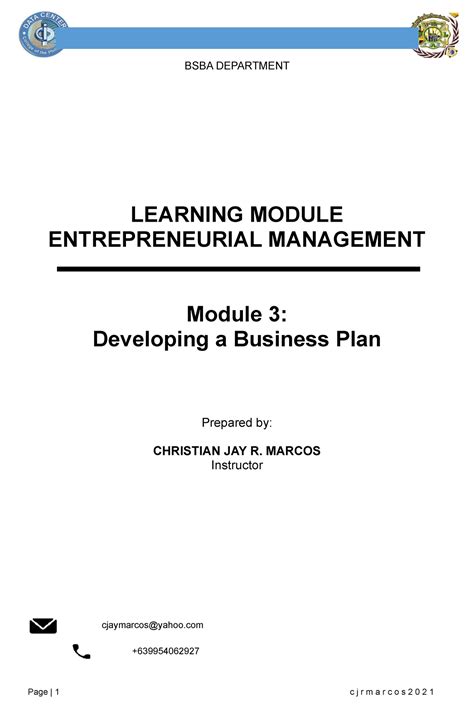 Module 4 Entrep Developing Business Plan Bsba Department Learning