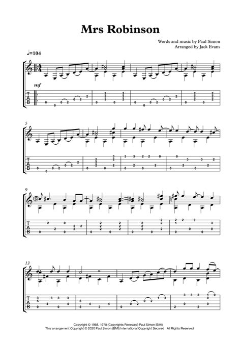 Mrs Robinson Arr Jack Evans By Simon And Garfunkel Sheet Music For