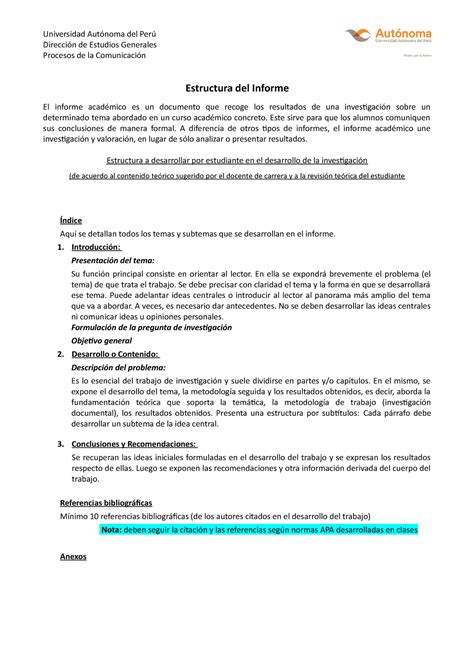 Estructura Sugerida Para El Informe Universidad Autónoma Del Perú