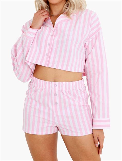 Myrunway Shop Brave Soul Pink Stripe Shirt And Elasticated Waist Shorts