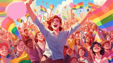 Premium Photo Parade Of Gays And Lesbians With A Rainbow Flag LGBTQ Pride Day Gay Pride Pride