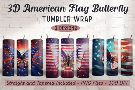 3D American Flag Butterfly Tumbler Wrap By Zemira TheHungryJPEG