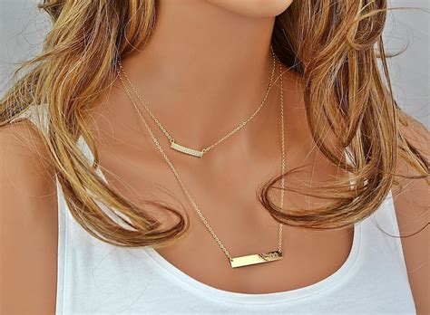 14k Gold Bar Necklace Gold Bar Necklace Personalize Initial - Etsy