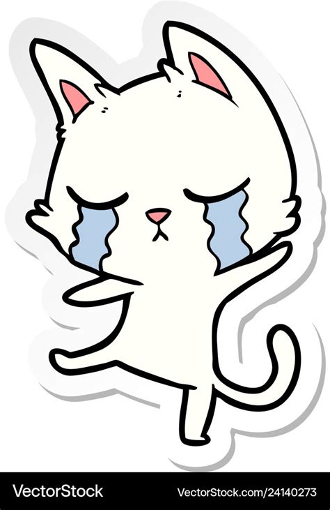 Sticker Of A Crying Cartoon Cat Performing Dance Vector Image