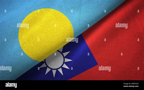 Palau And Taiwan Two Flags Textile Cloth Fabric Texture Stock Photo