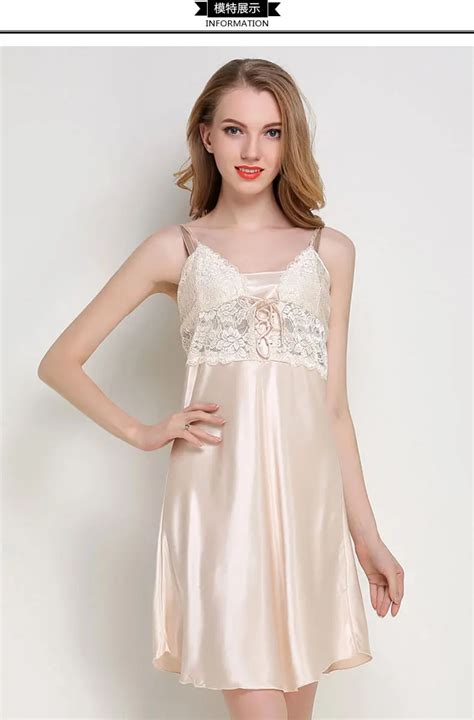 Sexy Silk Night Dress Satin Nightgown Lace Temptation Nightdress Female