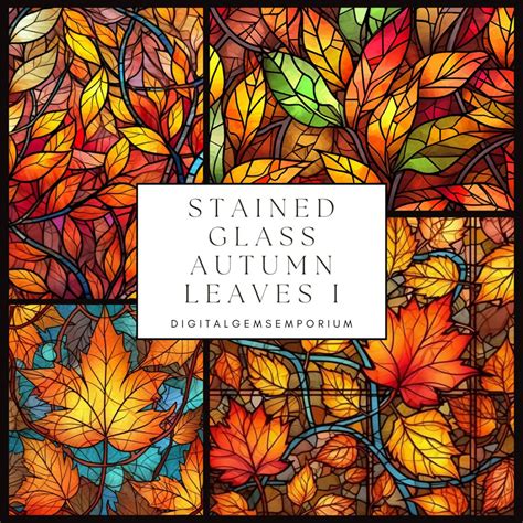 Stained Glass Pattern Stained Glass Autumn Leaves Digital Etsy