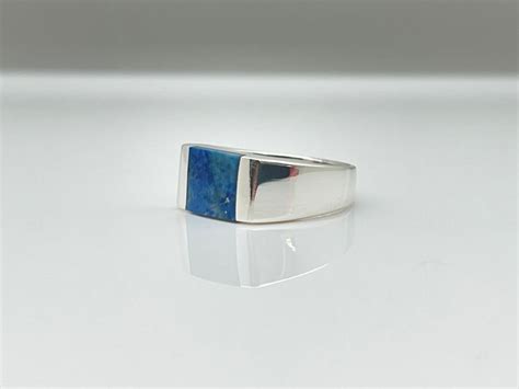 Squared Blue Lapis Signet Ring 925 Sterling Silver Sizes 7 To 12