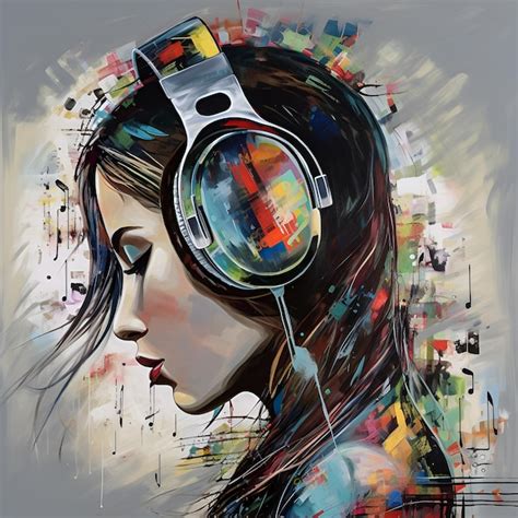 Premium Photo A Painting Of A Woman With Headphones On Her Head