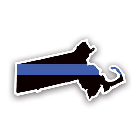 Massachusetts State Shaped Thin Blue Line Sticker Decal Self Adhesive