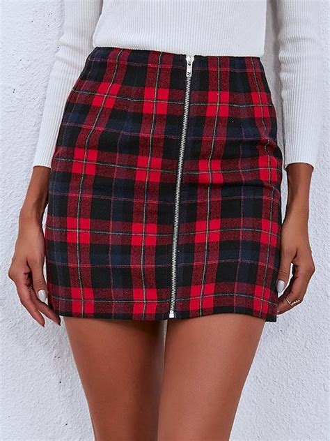 Zipper Plaid Mini Bodycon Skirt Body Con Skirt Skirts Bottom Clothes