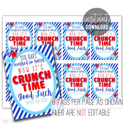 Crunch Time Good Luck Printable Tag Printable Crunch Tags PTO PTA Team