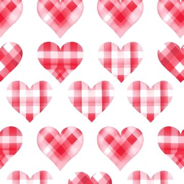 Red And White Gingham Seamless Pattern With Hearts Checkered Valentine