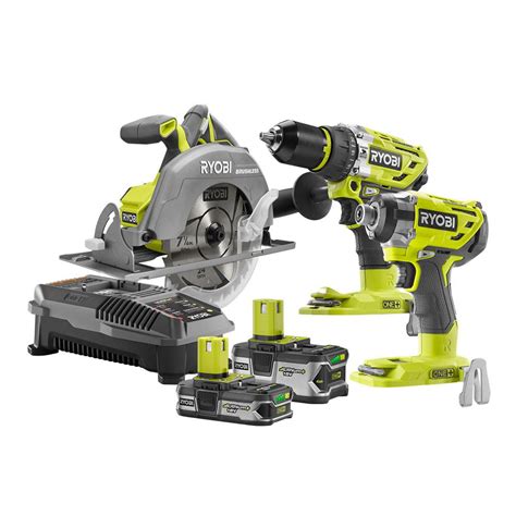 Ryobi 18-Volt One+ Cordless Lithium-Ion Brushless 3-Tool Combo Kit with ...