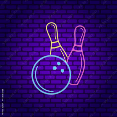 Neon Bowling Alley Icons Signboard Banner On Dark Brick Wall Stock Illustration Adobe Stock