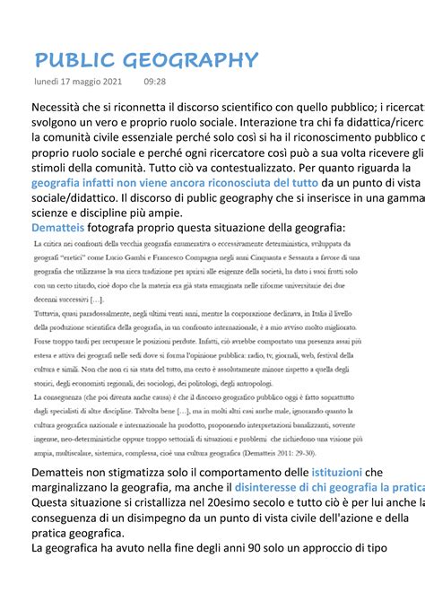 Public Geography appunti lezione geografia umana Necessità che si